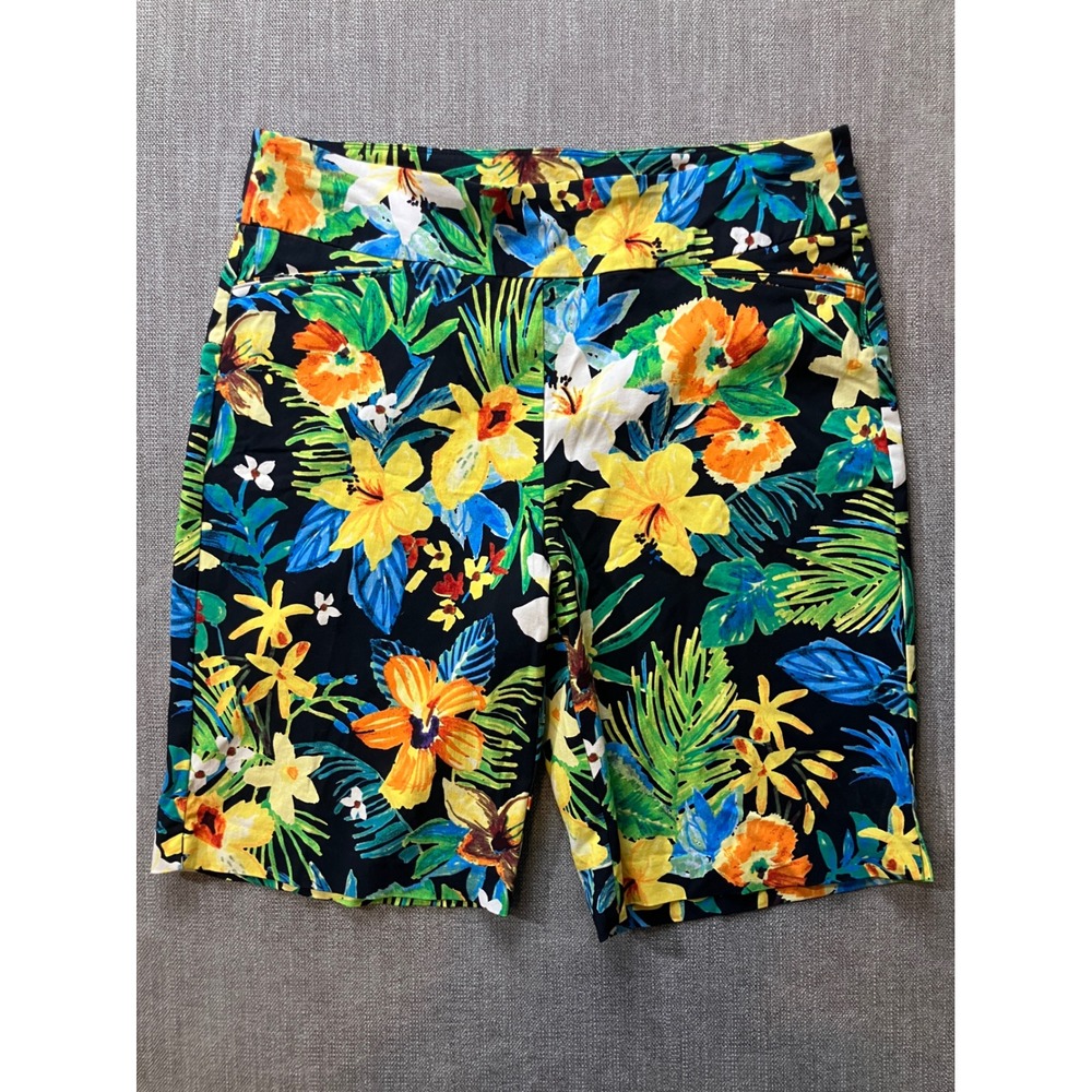 ATTYRE New York Womens Tropical Floral Bermuda Shorts Black Multi‎ Size 16